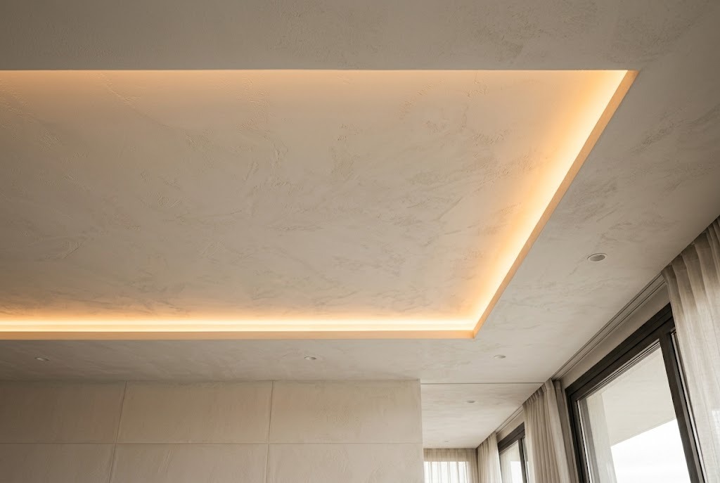 Falso techo decorativo con tira LED en salón de La Laguna